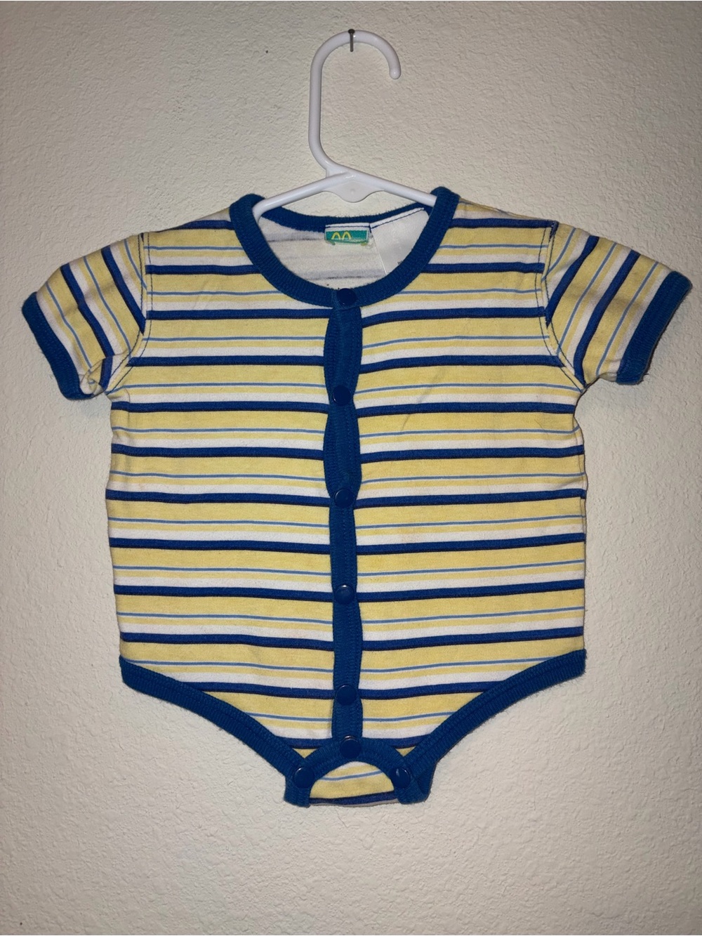 Vintage McKids Striped Yellow & Blue Baby One-Piece Bodysuit